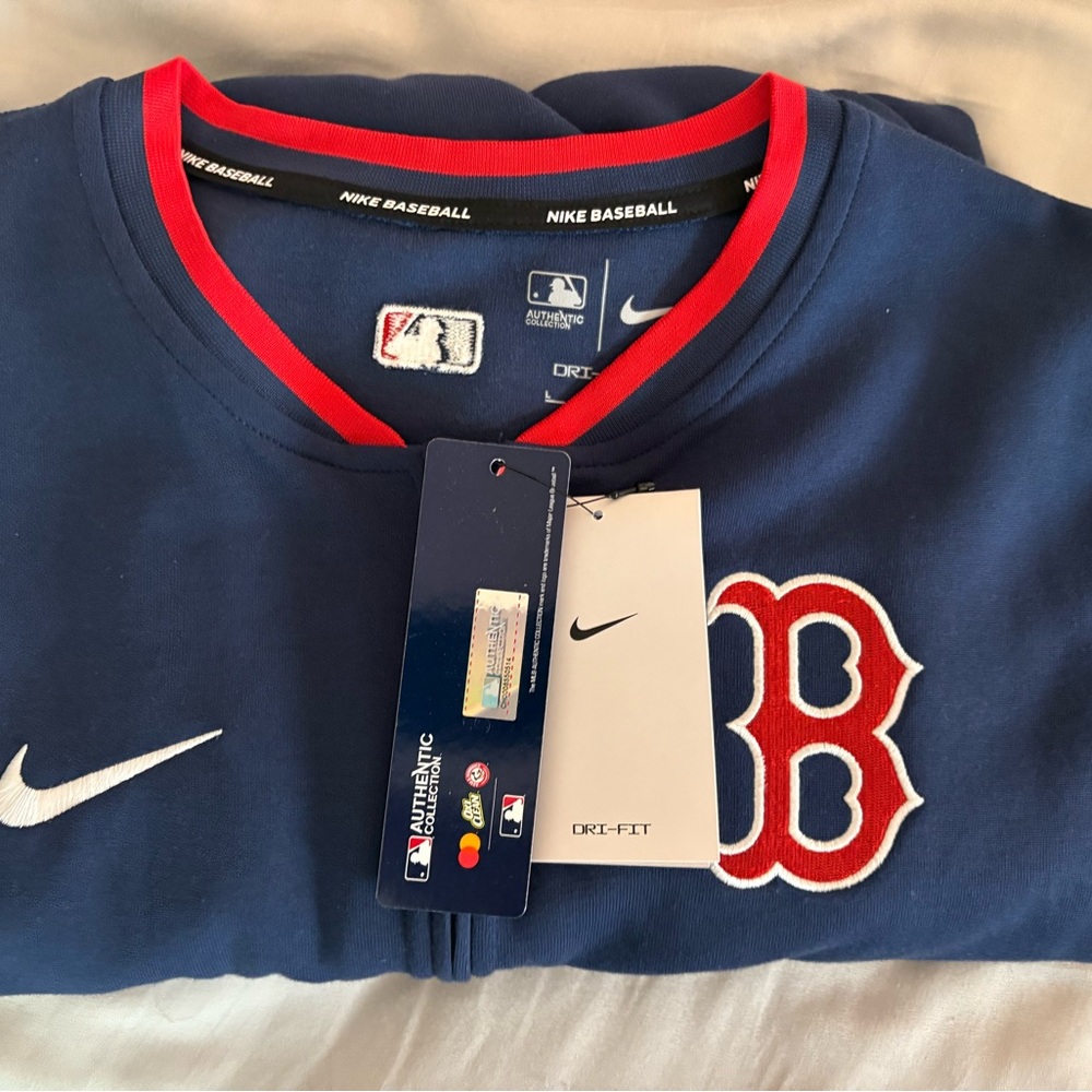 Nike Men’s Navy Blue Red Boston Red Sox Zip-Up Sweater